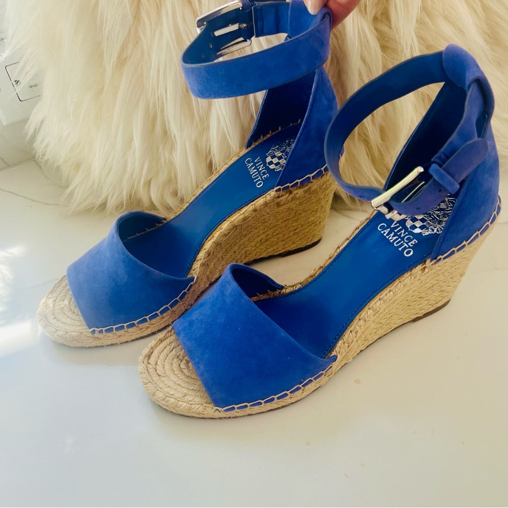 Vince Camuto Cobalt Blue Suede Espadrille Wedge Sandals